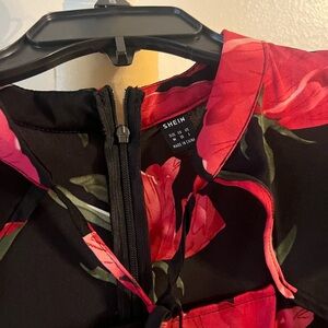 SHEIN Black Dress with Red Floral Pattern